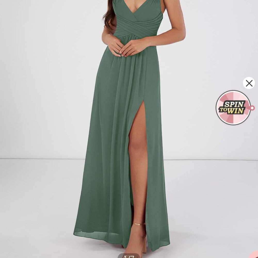 Azazie Farren bridesmaid dress in Eucalyptus.